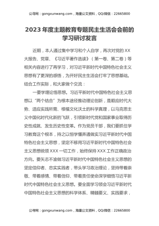 2023年度主题教育专题民主生活会会前的学习研讨发言（2）