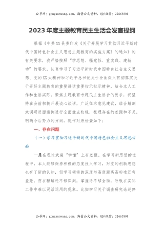 2023年度主题教育民主生活会发言提纲（七个方面、过紧日子厉行节约反对浪费、反面典型案例剖析）