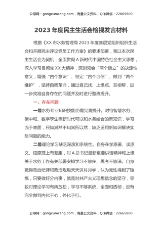 2023年度民主生活会检视发言材料