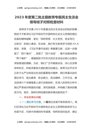 2023年度第二批主题教育专题民主生活会领导班子对照检查材料 (2)