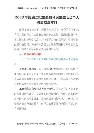 2023年度第二批主题教育民主生活会个人对照检查材料（新六个方面） (5)
