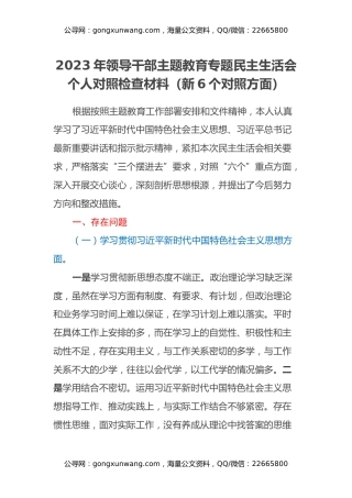 2023年领导干部主题教育专题民主生活会个人对照检查材料(新6个对照方面)