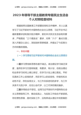 2023年领导干部主题教育专题民主生活会个人对照检查材料（2）