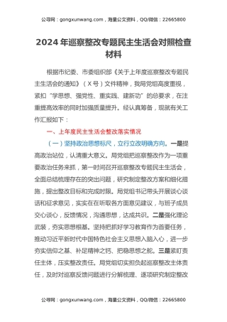 2024年巡察整改专题民主生活会对照检查材料（2）