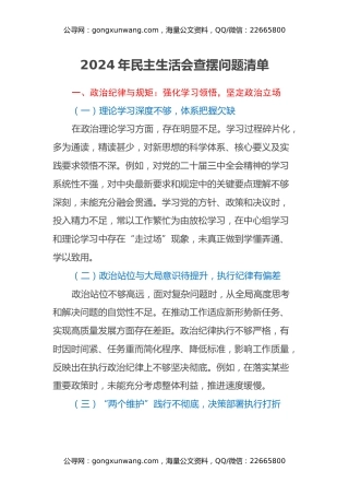 2024年民主生活会查摆问题清单 (2)