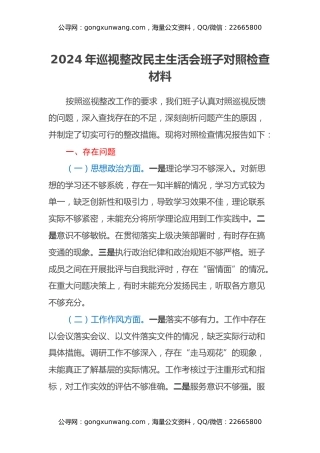 2024年巡视整改民主生活会班子对照检查材料（2）