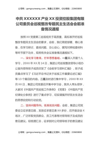xx国有企业巡视整改专题民主生活会会前准备情况报告