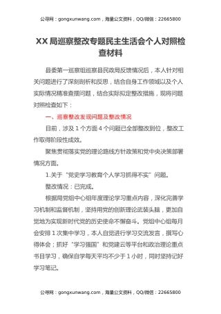 XX局巡察整改专题民主生活会个人对照检查材料 (3)