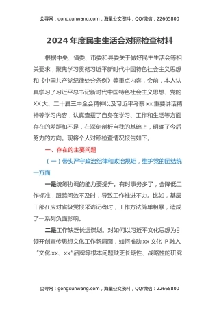 2024年度民主生活会对照检查材料 (2)