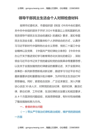 2024年度民主生活会局主要领导对照检查材料（四个带头）