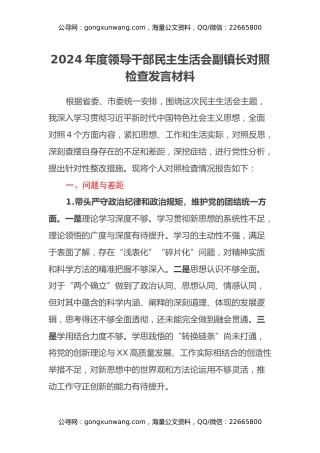 2024年度领导干部民主生活会副镇长对照检查发言材料 (2)
