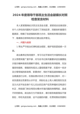 2024年度领导干部民主生活会副镇长对照检查发言材料 (3)