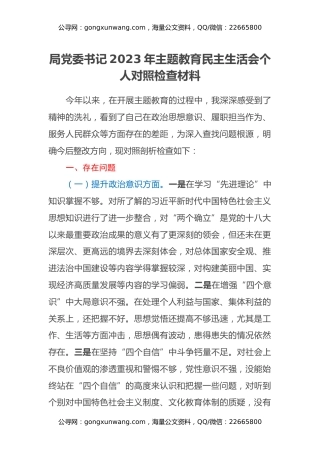 X局党委书记2023年主题教育民主生活会个人对照检查材料