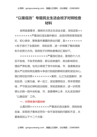 “以案促改”专题民主生活会班子对照检查材料