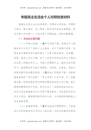 专题民主生活会个人对照检查材料 (2)