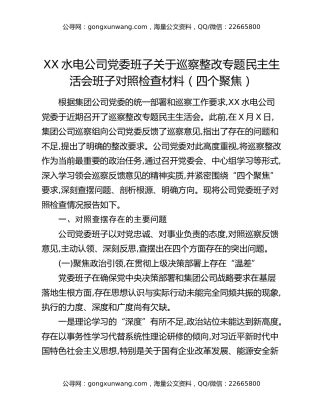 XX水电公司党委关于巡察整改专题民主生活会班子对照检查材料