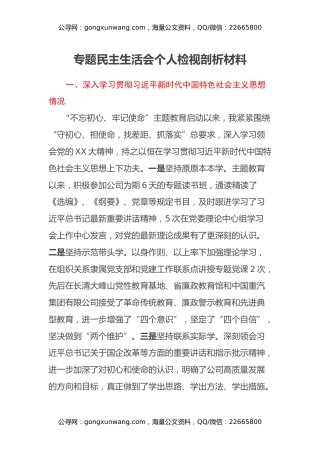 专题民主生活会个人检视剖析材料