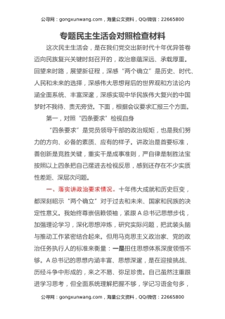 专题民主生活会对照检查材料 (3)