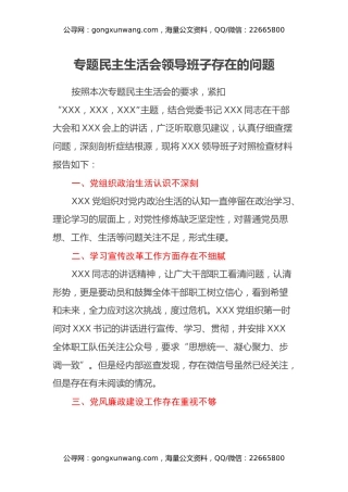 专题民主生活会领导班子存在的问题