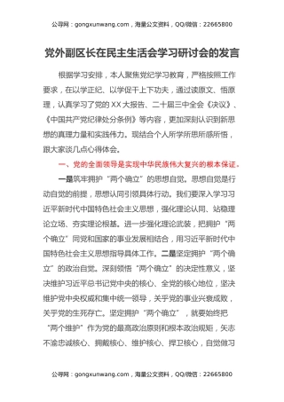 党外副区长在民主生活会学习研讨会的发言