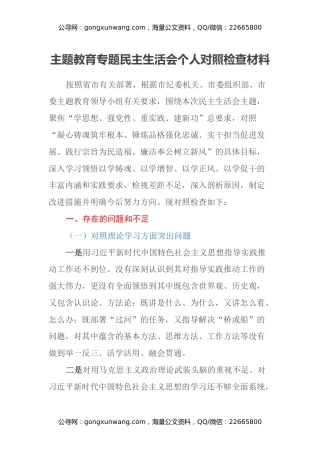 主题教育专题民主生活会个人对照检查材料（六个方面）