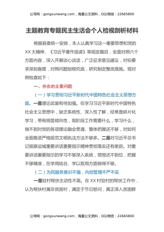 主题教育专题民主生活会个人检视剖析材料