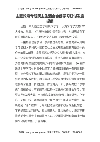 主题教育专题民主生活会会前学习研讨发言提纲 (2)