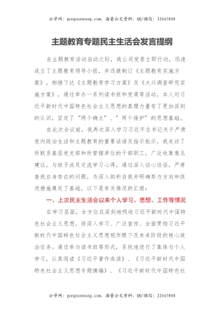 主题教育专题民主生活会发言提纲（2）