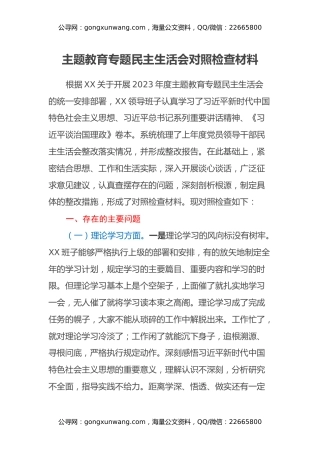 主题教育专题民主生活会对照检查材料（2） (2)