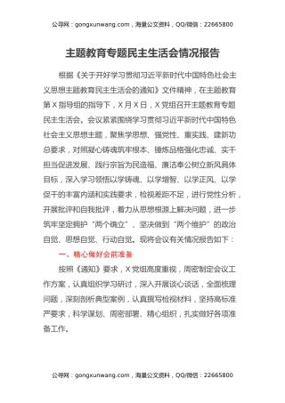 主题教育专题民主生活会情况报告