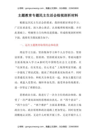 主题教育专题民主生活会检视剖析材料