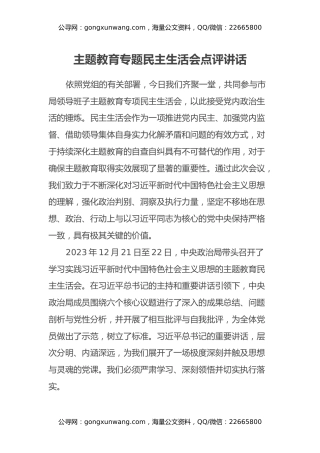 主题教育专题民主生活会点评讲话（2）