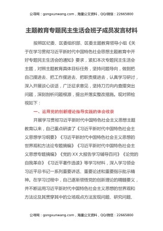 主题教育专题民主生活会班子成员发言材料（体会收获、新六个方面、意识形态+政绩观）