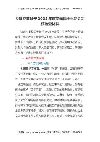 乡镇党政班子2023年度专题民主生活会对照检查材料 (2)