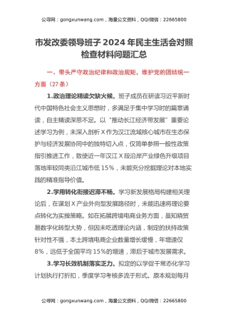市发改委领导班子2024年民主生活会对照检查材料问题汇总 (2)