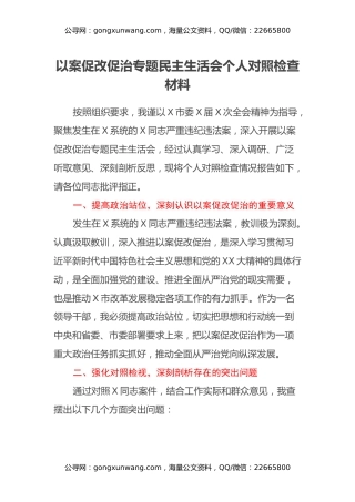 以案促改促治专题民主生活会个人对照检查材料（2）
