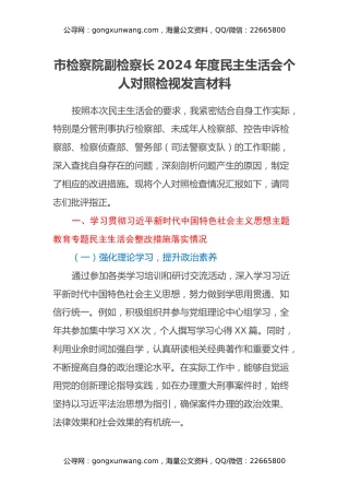 市检察院副检察长2024年度民主生活会个人对照检视发言材料