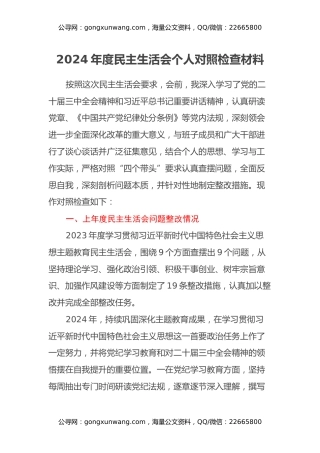 年度民主生活会个人对照检查材料 (3)