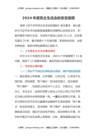年度民主生活会的发言提纲 (2)