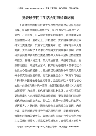 党委班子民主生活会对照检查材料