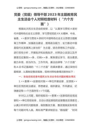 党委（党组）领导干部2023年主题教育民主生活会个人对照检查材料（“六个方面”） (2)