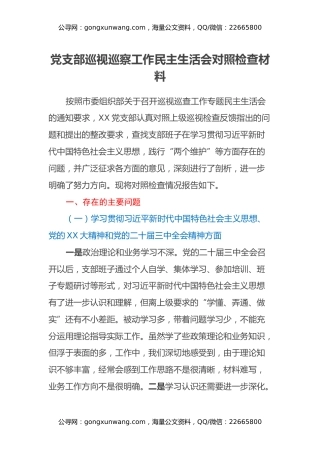 党支部巡视巡察工作民主生活会对照检查材料