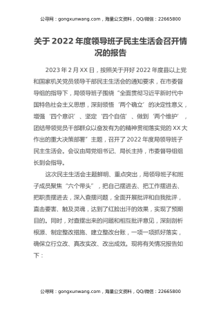 关于2022年度领导班子民主生活会召开情况的报告 (2)
