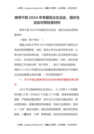 领导干部2024年专题民主生活会、组织生活会对照检查材料 (2)