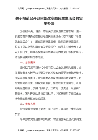关于规范召开巡察整改专题民主生活会的实施办法