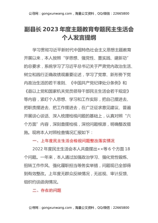 副县长2023年度主题教育专题民主生活会个人发言提纲（新六个方面）