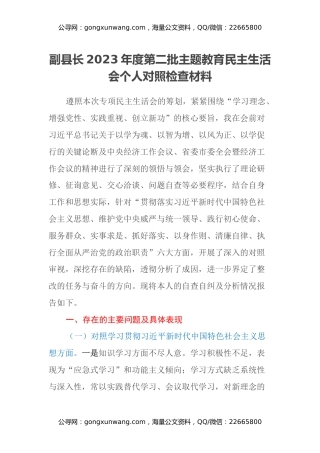 副县长2023年度第二批主题教育民主生活会个人对照检查材料（新六个方面）