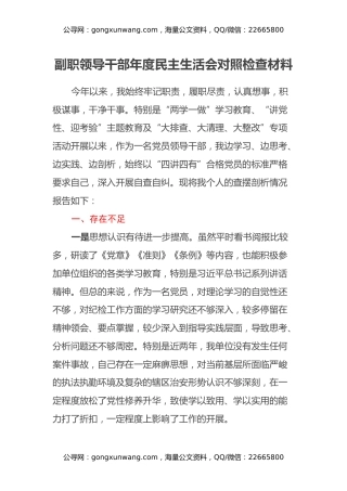 副职领导干部年度民主生活会对照检查材料