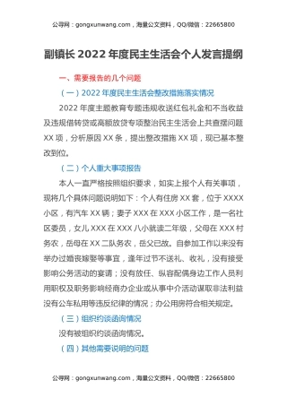 副镇长2022年度民主生活会个人发言提纲
