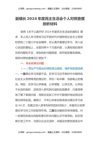 副镇长2024年度民主生活会个人对照查摆剖析材料（四个带头+违纪行为典型案例剖析）